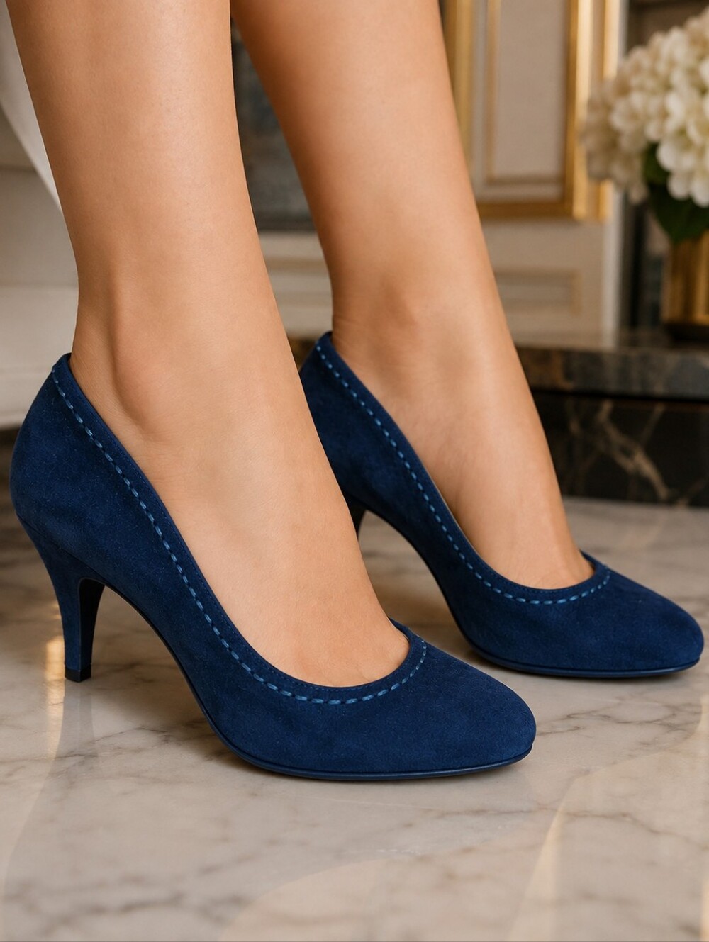 Prada Navy Blue Suede Mid Heel Pumps Heels Size 37